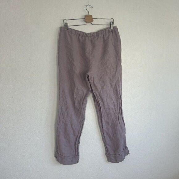 Women Linen Lilac Lavender Purple Drawstring Elastic Waist Cropped Pants Medium - Picture 2 of 12